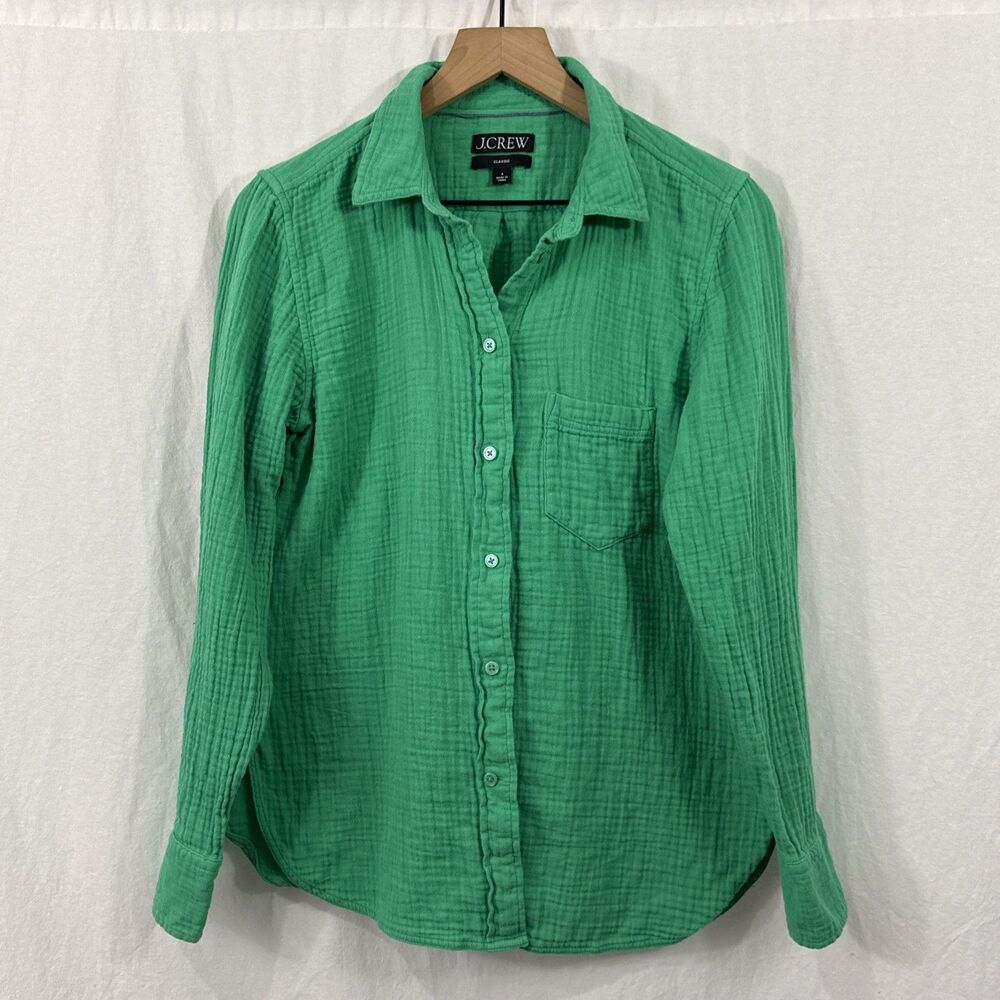 J. Crew Garcon Classic Double Gauze Kelly Green Button Up Shirt Womens 6 Beach